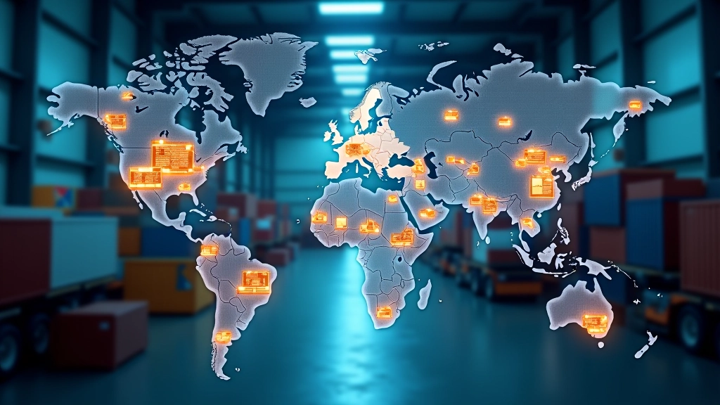 Komplexe Lieferkette mit globalen Fabriken und Logistikzentren