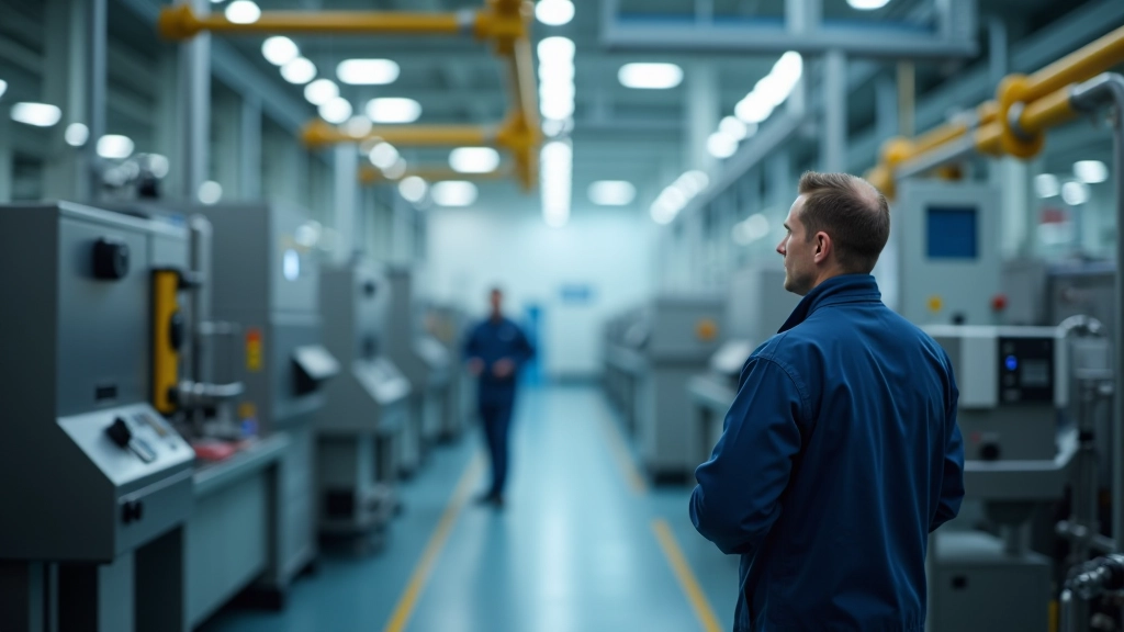 Komplexe Fabrikanlage mit vielen Rohren und Maschinen, zeigt technische Herausforderungen in der Fertigung