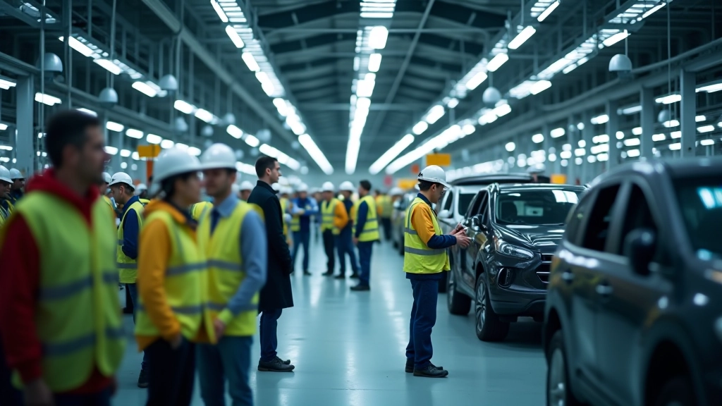 Moderne Automobilfabrik mit Montagelinien und Qualitätskontrolle